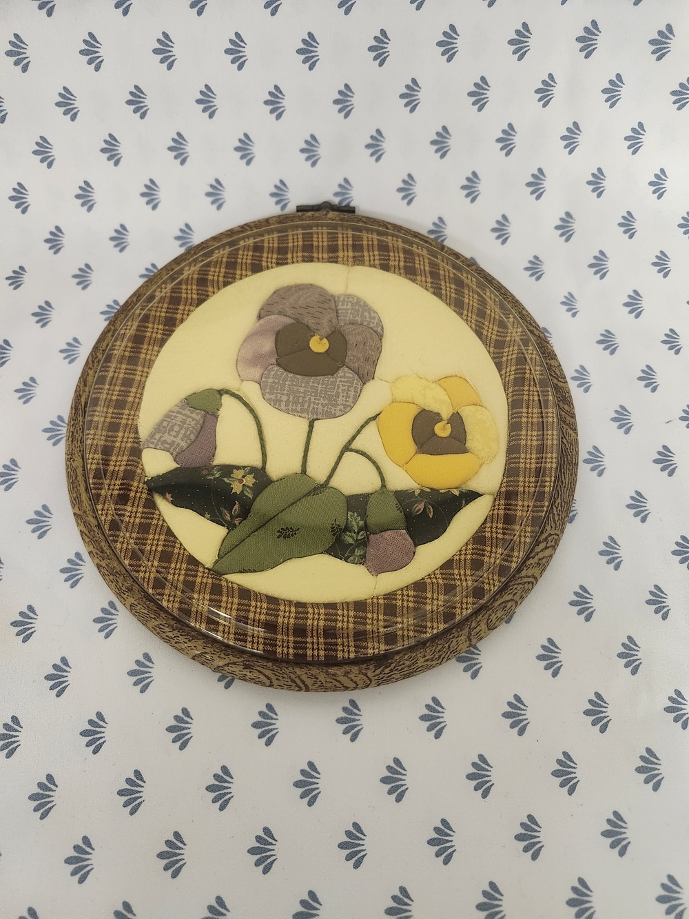 Handmade Floral Fabric Wall Plaque in Yellow and Green